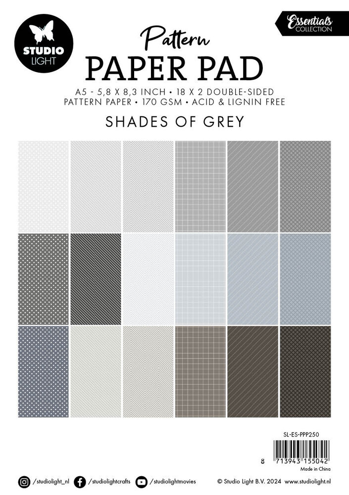 Studio Light Shades Of Grey A5 Pattern Paper Pad (SL-ES-PPP250) (BASIC)