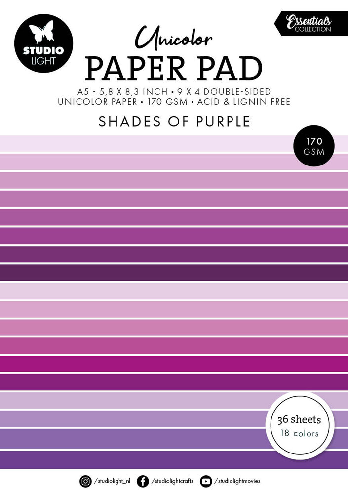 Studio Light Shades Of Purple A5 Unicolor Paper Pad (SL-ES-UPP247) (BASIC) Studio Light Shades Of Purple A5 Unicolor Paper Pad (SL-ES-UPP247) (BASIC)