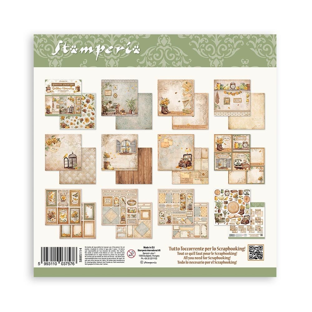 Stamperia Golden Harmony 8x8 Inch Paper Pack (SBBS114) Stamperia Golden Harmony 8x8 Inch Paper Pack (SBBS114)