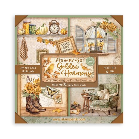 Stamperia Golden Harmony 8x8 Inch Paper Pack Maxi (Single Face) (SBBSXB05) Stamperia Golden Harmony 8x8 Inch Paper Pack Maxi (Single Face) (SBBSXB05)