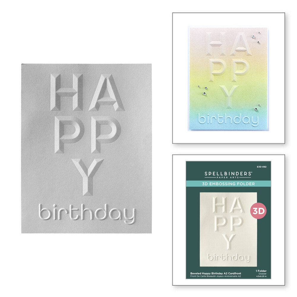 Spellbinders Beveled Happy Birthday A2 Cardfront 3D Embossing Folder (E3D-092) (DISCONTINUED) Spellbinders Beveled Happy Birthday A2 Cardfront 3D Embossing Folder (E3D-092) (DISCONTINUED)
