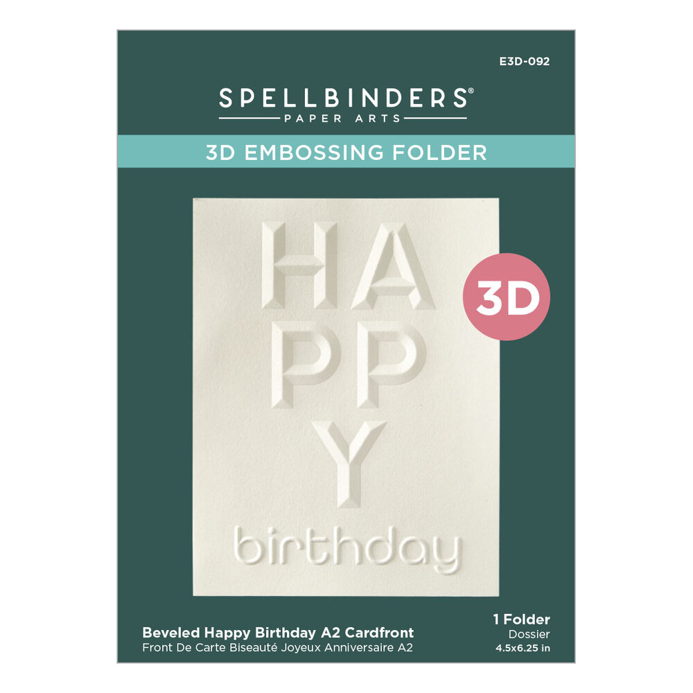 Spellbinders Beveled Happy Birthday A2 Cardfront 3D Embossing Folder (E3D-092) (DISCONTINUED) Spellbinders Beveled Happy Birthday A2 Cardfront 3D Embossing Folder (E3D-092) (DISCONTINUED)