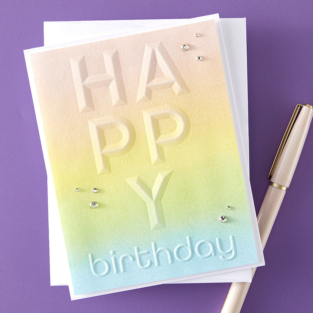 Spellbinders Beveled Happy Birthday A2 Cardfront 3D Embossing Folder (E3D-092) (DISCONTINUED) Spellbinders Beveled Happy Birthday A2 Cardfront 3D Embossing Folder (E3D-092) (DISCONTINUED)