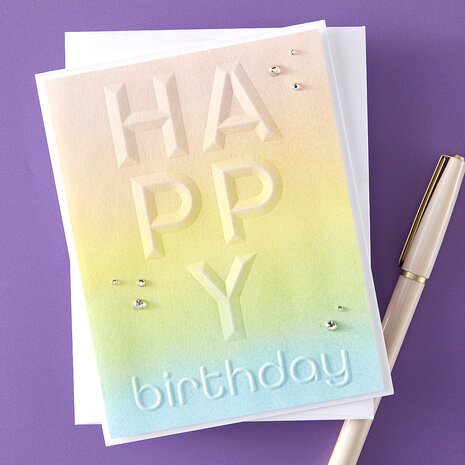 Spellbinders Beveled Happy Birthday A2 Cardfront 3D Embossing Folder (E3D-092) (DISCONTINUED) Spellbinders Beveled Happy Birthday A2 Cardfront 3D Embossing Folder (E3D-092) (DISCONTINUED)