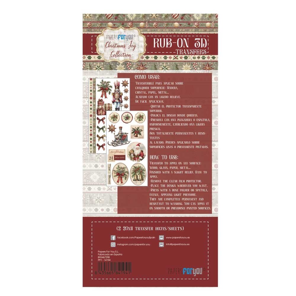 Papers For You Christmas Joy Rub On 3D Transfers (PFY-14194)
