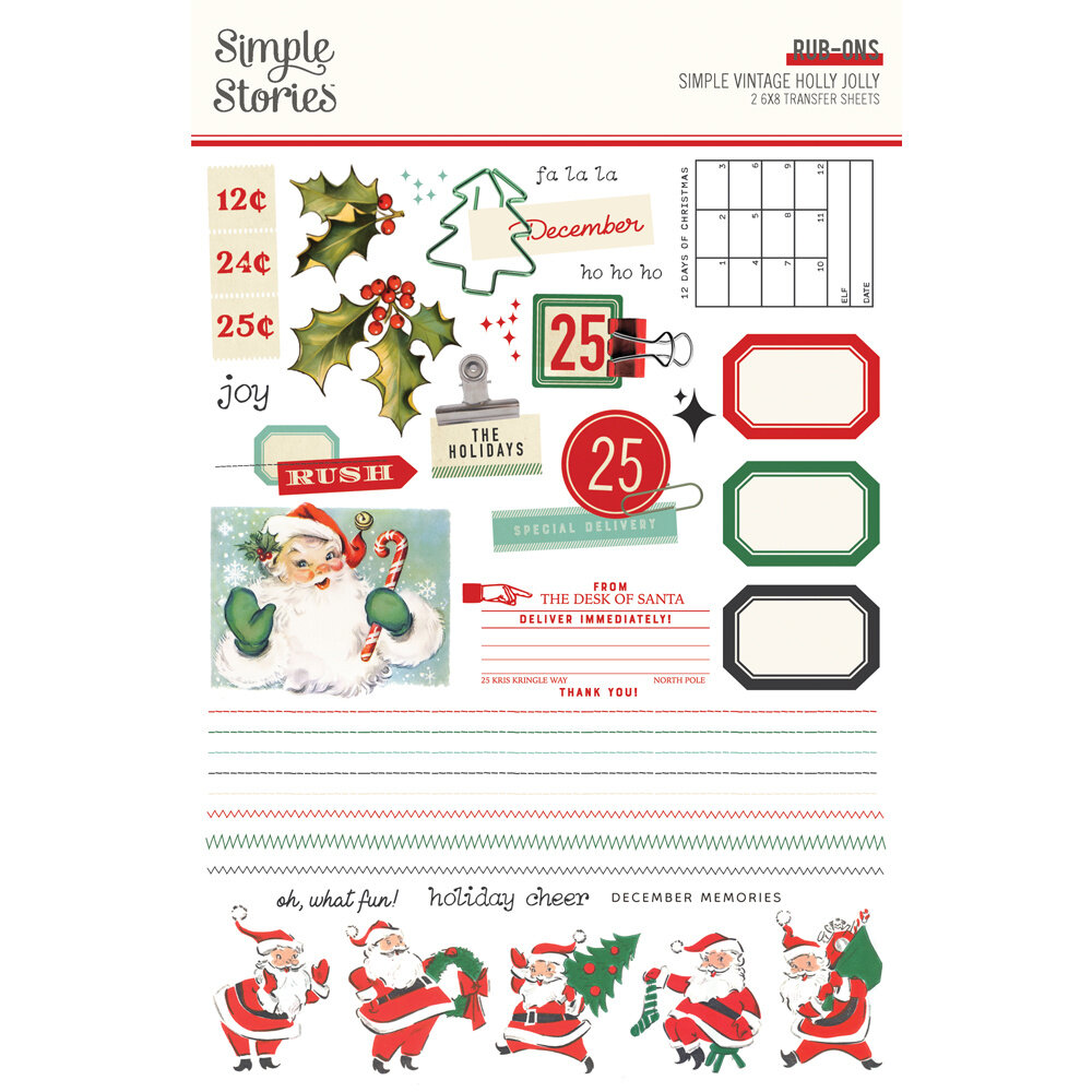 Simple Stories Simple Vintage Holly Jolly Rub Ons (23326)