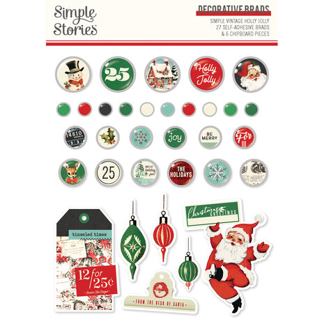 Simple Stories Simple Vintage Holly Jolly Decorative Brads (23327)