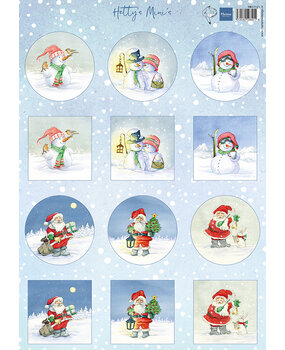 Marianne Design Decoupage Sheet A4 Hetty's Minis Snowmen & Santa (HK1717)