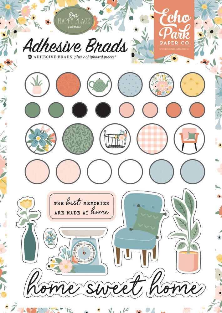 Echo Park Our Happy Place Adhesive Brads (OHP399020)