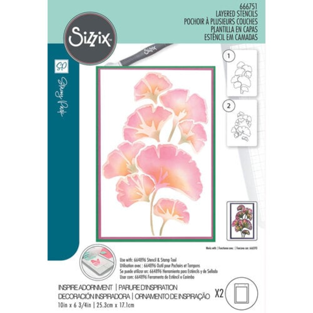 Sizzix Stencil by Stacey Park Cosmopolitan, Inspire Adornment (2pcs) (666751)