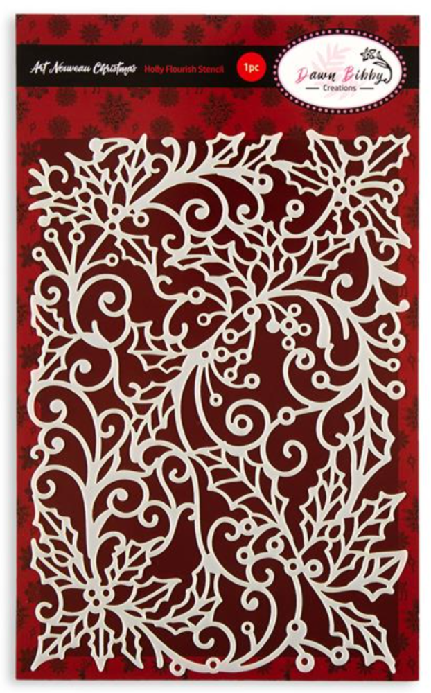 Dawn Bibby Art Nouveau Holly Flourish Stencil (DB1070) (OUTLET)