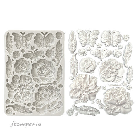 Stamperia Old Lace Silicon Mould A5 Butterfly and Flowers (KACMA544)