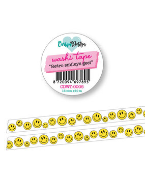 CarlijnDesign Washi Tape Retro Smileys Geel (CDWT-0005)