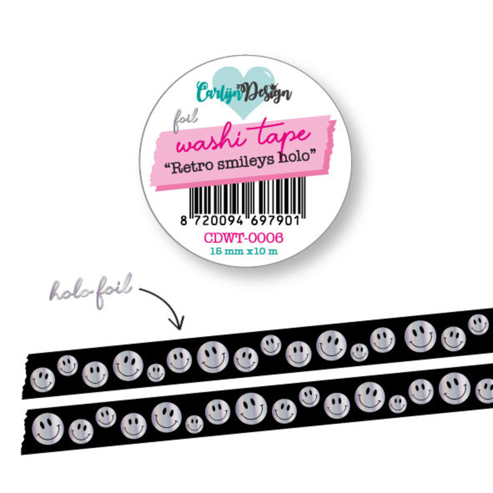 CarlijnDesign Washi Tape Retro Smileys Holo (CDWT-0006)