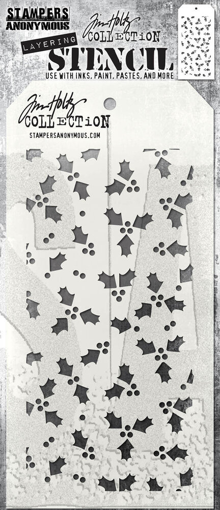 Stampers Anonymous Tiny Holly Tim Holtz Layering Stencil (THS189) Stampers Anonymous Tiny Holly Tim Holtz Layering Stencil (THS189)