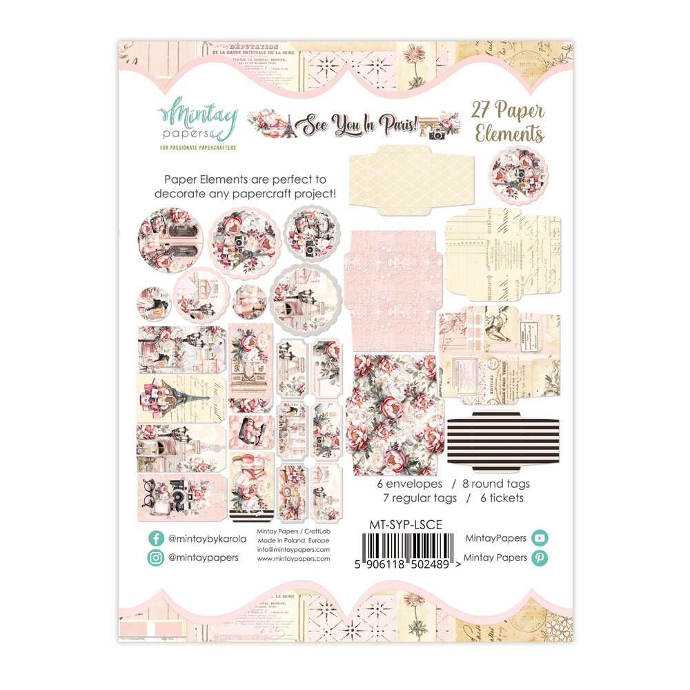 Mintay See You In Paris 6x8 Inch Paper Elements (27pcs) (MT-SYP-LSCE)