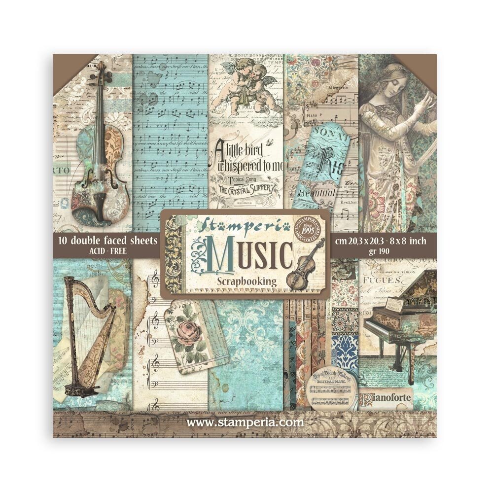 Stamperia Music 8x8 Inch Paper Pack (SBBS118) Stamperia Music 8x8 Inch Paper Pack (SBBS118)