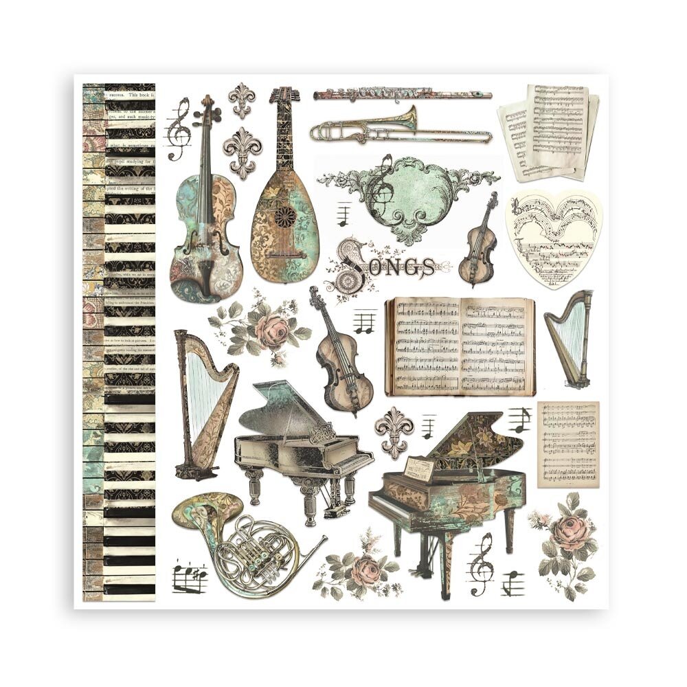 Stamperia Music 8x8 Inch Paper Pack (SBBS118) Stamperia Music 8x8 Inch Paper Pack (SBBS118)