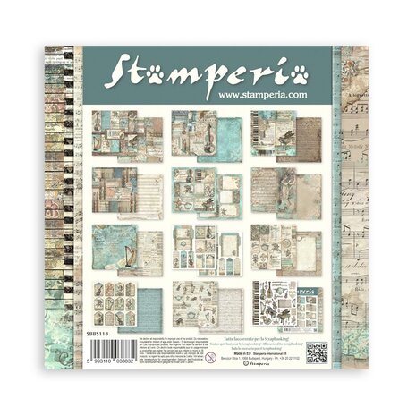 Stamperia Music 8x8 Inch Paper Pack (SBBS118) Stamperia Music 8x8 Inch Paper Pack (SBBS118)