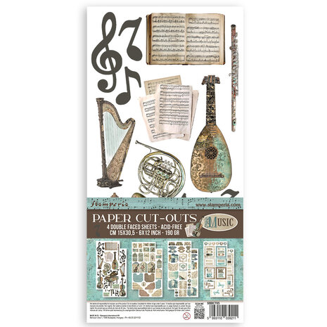 Stamperia Music 6x12 Inch Paper Cut-outs (4pcs) (SBBCT05) Stamperia Music 6x12 Inch Paper Cut-outs (4pcs) (SBBCT05)