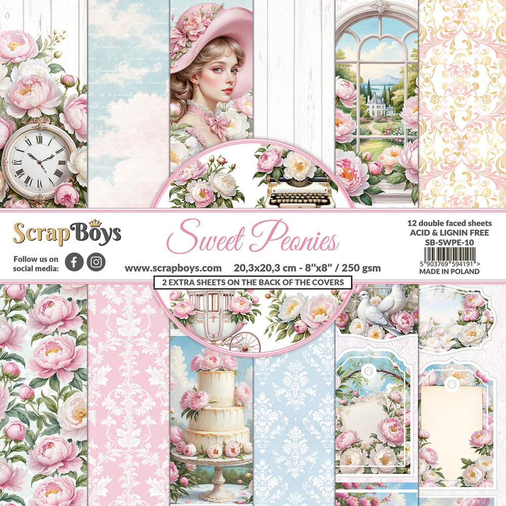 ScrapBoys Sweet Peonies 8x8 Inch Paper Pad (SB-SWPE-10) ScrapBoys Sweet Peonies 8x8 Inch Paper Pad (SB-SWPE-10)