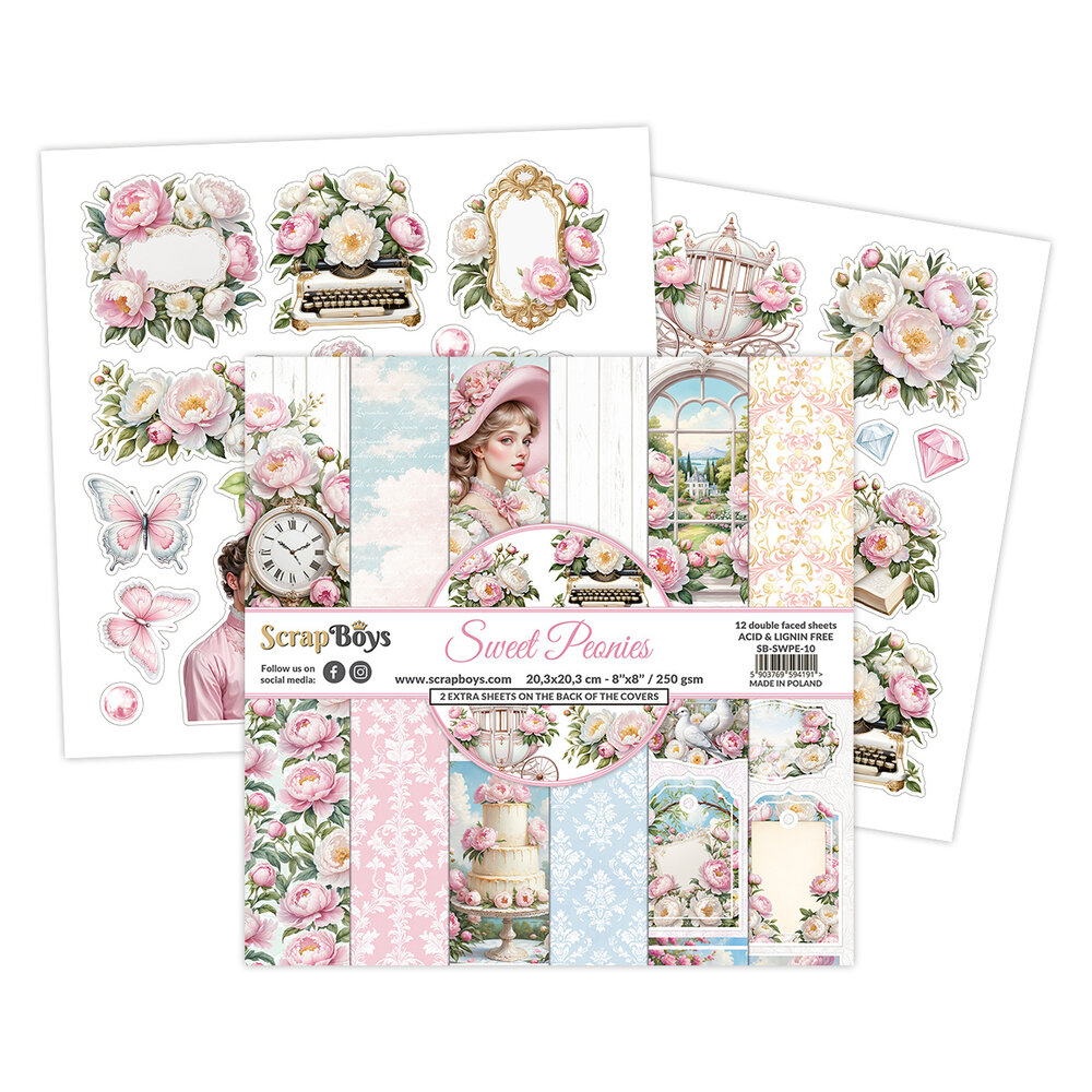 ScrapBoys Sweet Peonies 8x8 Inch Paper Pad (SB-SWPE-10) ScrapBoys Sweet Peonies 8x8 Inch Paper Pad (SB-SWPE-10)