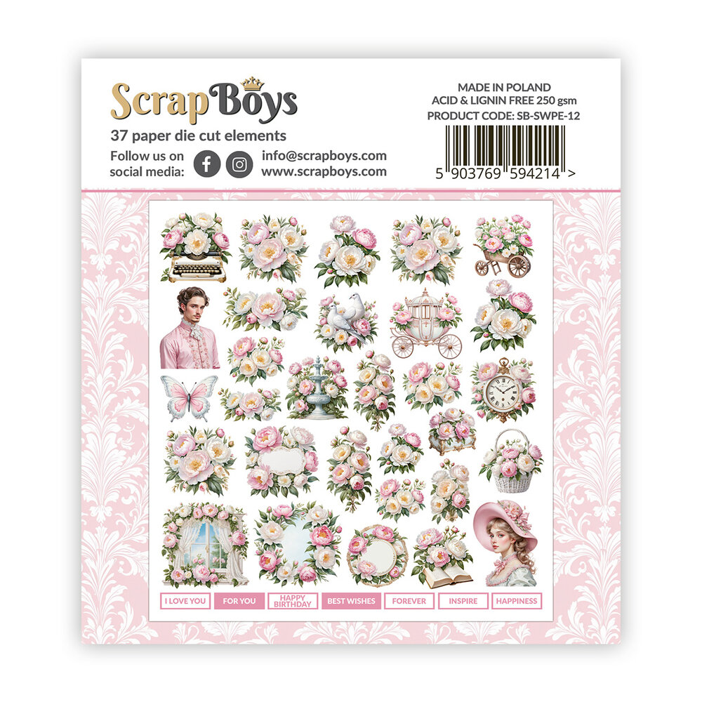 ScrapBoys Sweet Peonies Double Sided Die Cut Elements (37pcs) (SB-SWPE-12) ScrapBoys Sweet Peonies Double Sided Die Cut Elements (37pcs) (SB-SWPE-12)