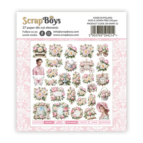 ScrapBoys Sweet Peonies Double Sided Die Cut Elements (37pcs) (SB-SWPE-12) ScrapBoys Sweet Peonies Double Sided Die Cut Elements (37pcs) (SB-SWPE-12)