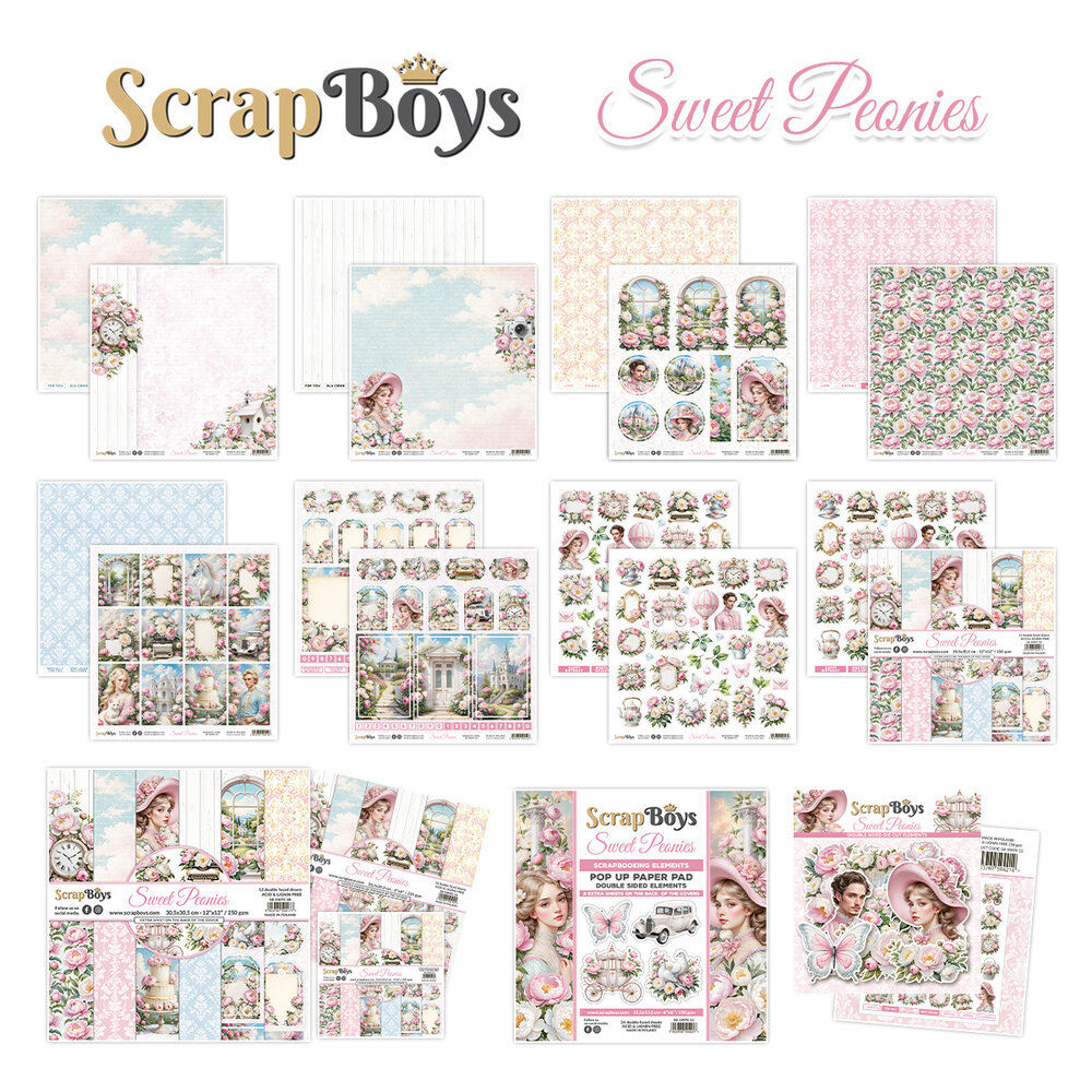 ScrapBoys Sweet Peonies Double Sided Die Cut Elements (37pcs) (SB-SWPE-12) ScrapBoys Sweet Peonies Double Sided Die Cut Elements (37pcs) (SB-SWPE-12)
