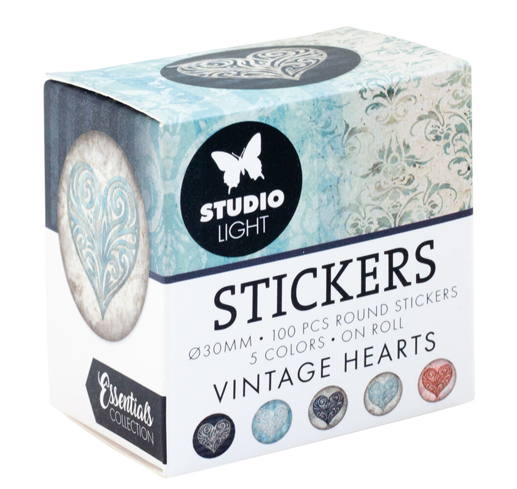Studio Light Vintage Heart ø30mm Round Stickers on Roll (100pcs) (SL-ES-STIC32) (DISCONTINUED)