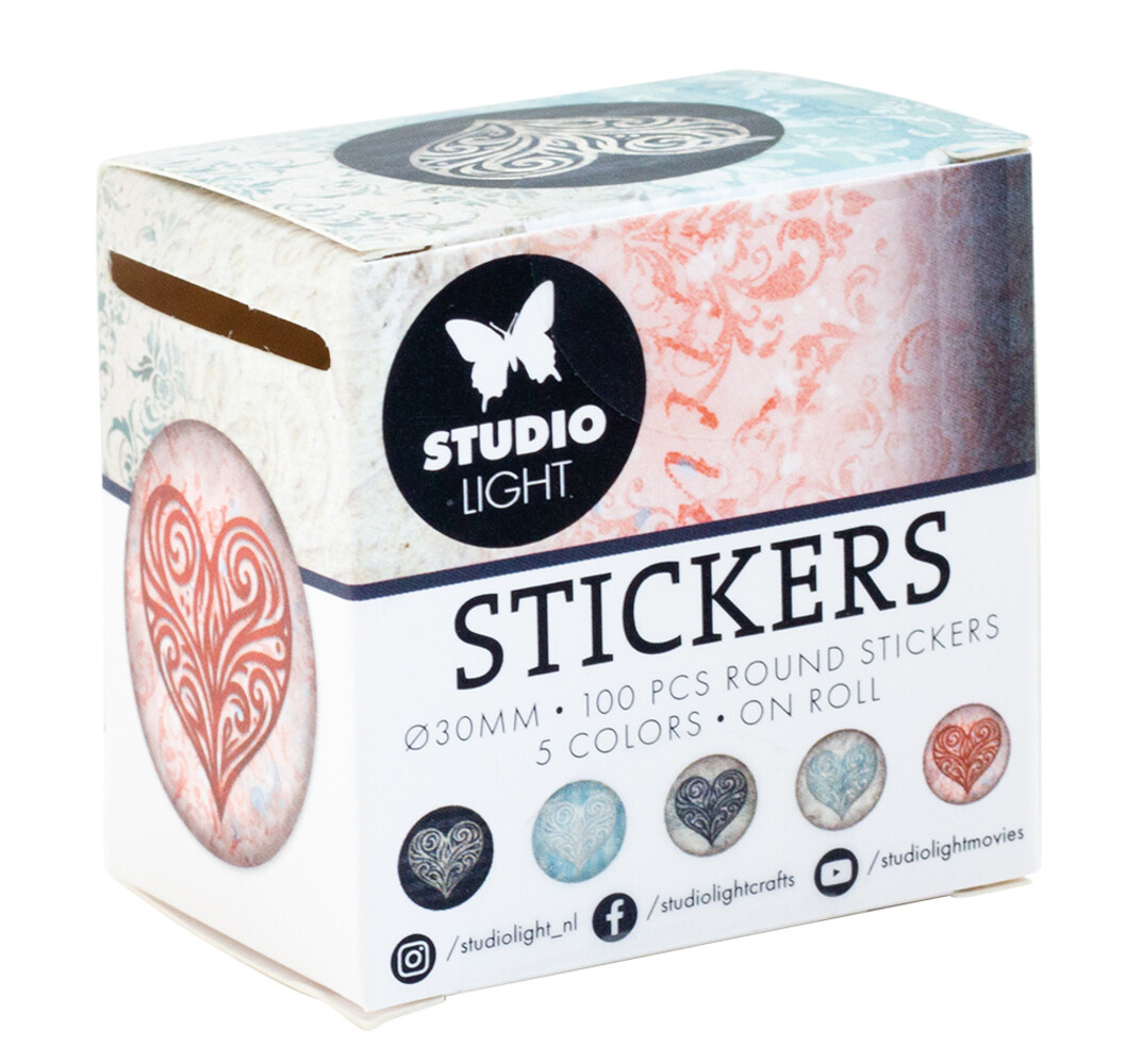 Studio Light Vintage Heart ø30mm Round Stickers on Roll (100pcs) (SL-ES-STIC32) (DISCONTINUED)