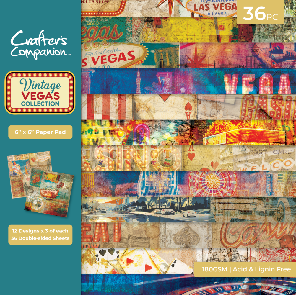 Crafter's Companion Vintage Vegas 6x6 Inch Paper Pad (VV-PAD6) Crafter's Companion Vintage Vegas 6x6 Inch Paper Pad (VV-PAD6)
