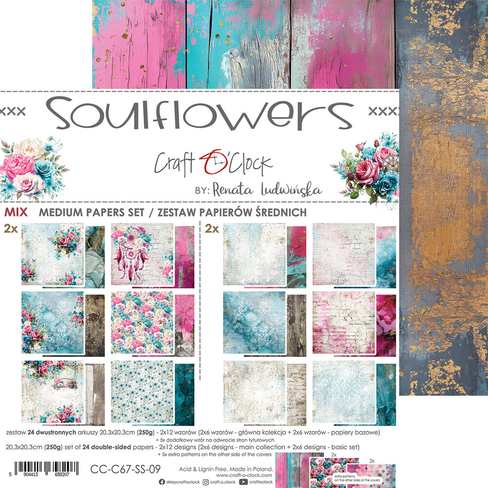 Craft O'Clock Soulflowers 8x8 Inch Medium Papers Set (CC-C67-SS-09) Craft O'Clock Soulflowers 8x8 Inch Medium Papers Set (CC-C67-SS-09)