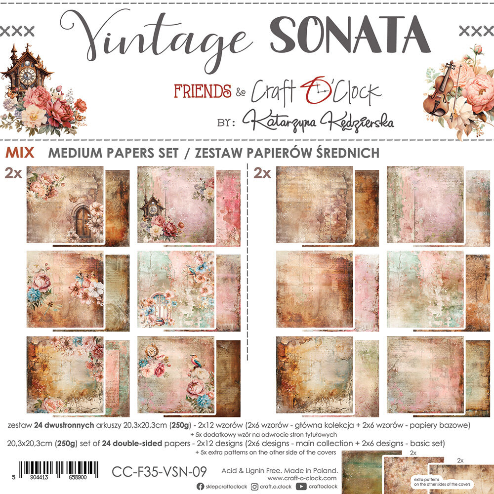 Craft O'Clock Vintage Sonata 8x8 Inch Medium Papers Set (CC-F35-VSN-09) Craft O'Clock Vintage Sonata 8x8 Inch Medium Papers Set (CC-F35-VSN-09)