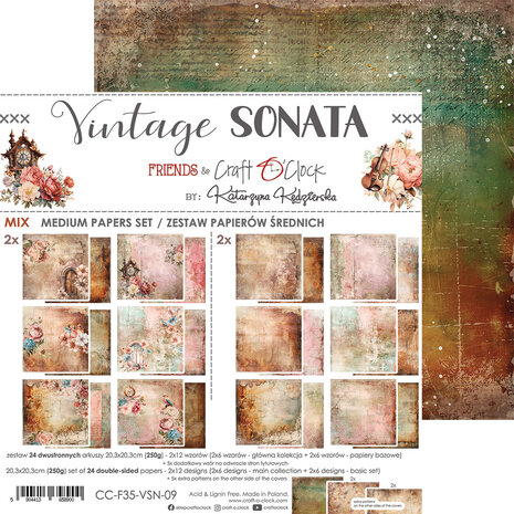 Craft O'Clock Vintage Sonata 8x8 Inch Medium Papers Set (CC-F35-VSN-09) Craft O'Clock Vintage Sonata 8x8 Inch Medium Papers Set (CC-F35-VSN-09)
