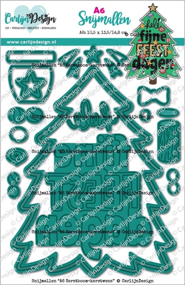 CarlijnDesign Snijmallen A6 Kerstboom + kerstwens (CDSN-0277)
