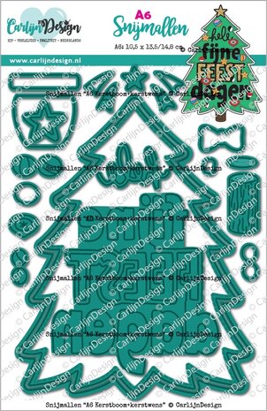 CarlijnDesign Snijmallen A6 Kerstboom + kerstwens (CDSN-0277)