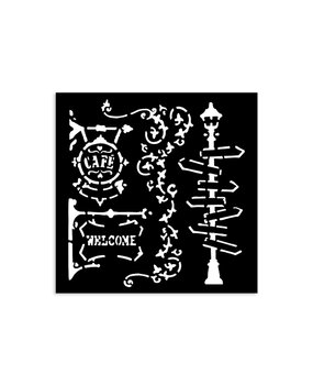 Stamperia Art of Travelling Thick Stencil 12x12cm Steet Lamp and Sign (KSTDS08)