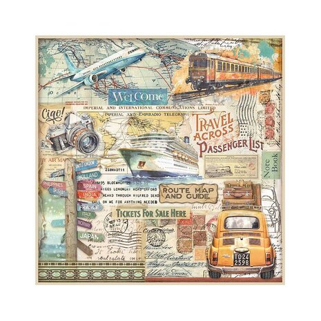 Stamperia Art of Travelling 12x12 Inch Fabric Sheet (4pcs) (SBPLT40) (DISCONTINUED)