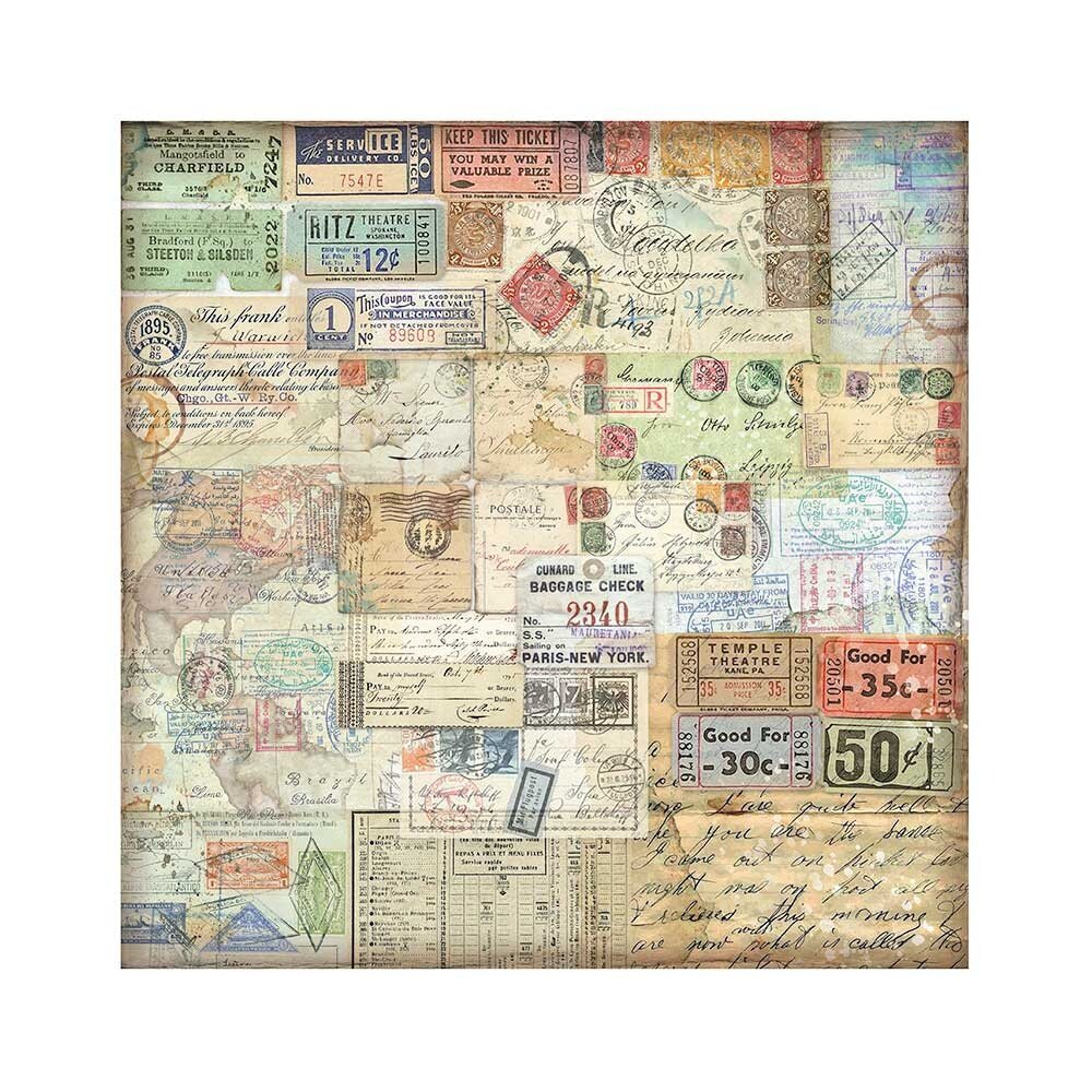 Stamperia Art of Travelling 12x12 Inch Fabric Sheet (4pcs) (SBPLT40) (DISCONTINUED)
