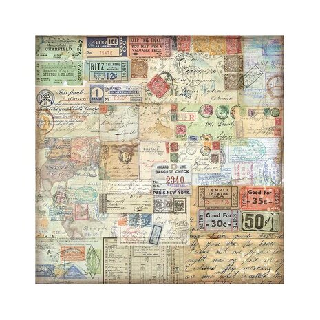 Stamperia Art of Travelling 12x12 Inch Fabric Sheet (4pcs) (SBPLT40) (DISCONTINUED)