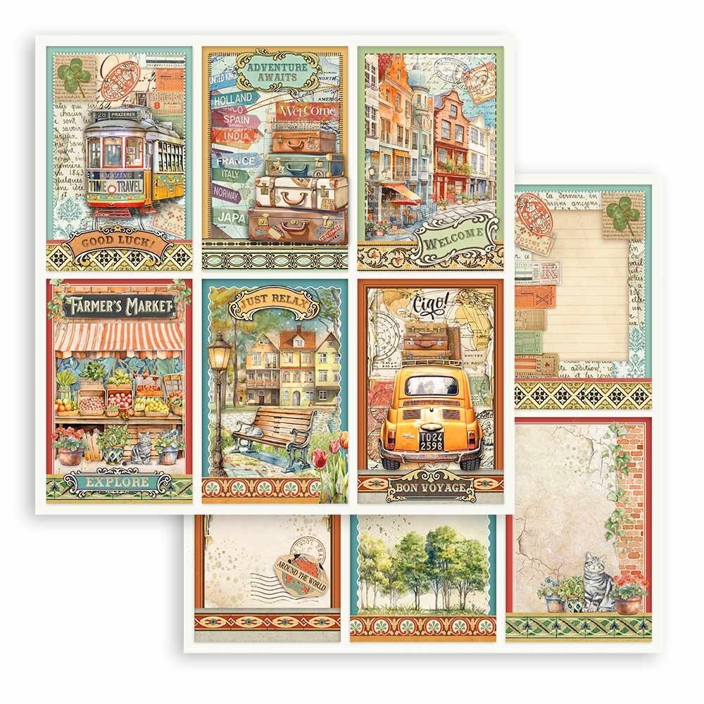 Stamperia Art of Travelling 12x12 Inch Paper Sheets 6 Cards (10pcs) (SBB1041) (DISCONTINUED)