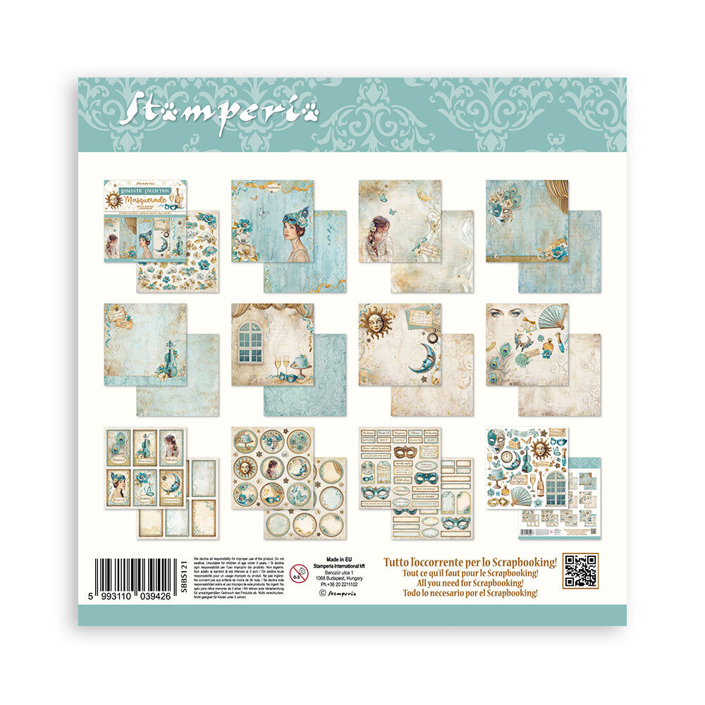 Stamperia Masquerade 8x8 Inch Paper Pack (SBBS121) Stamperia Masquerade 8x8 Inch Paper Pack (SBBS121)