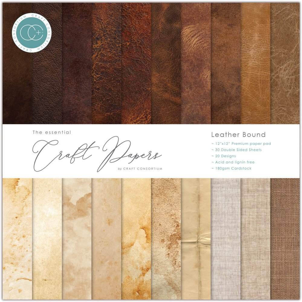 Craft Consortium Essential Craft Papers 12x12 Inch Paper Pad Leather Bound (CCEPAD035)