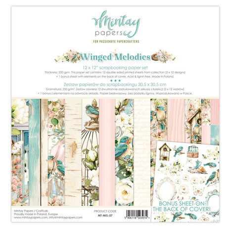 Mintay Winged Melodies 12x12 Inch Scrapbooking Paper Set (MT-MEL-07)