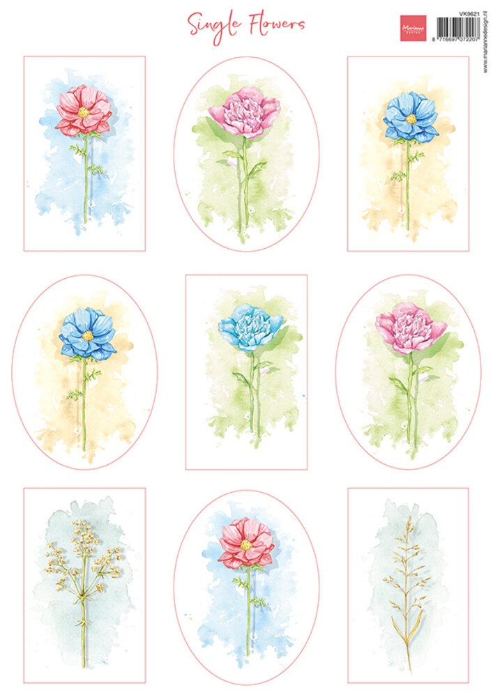 Marianne Design Decoupage Sheet A4 Single Flowers (VK9621) (DISCONTINUED) Marianne Design Decoupage Sheet A4 Single Flowers (VK9621) (DISCONTINUED)