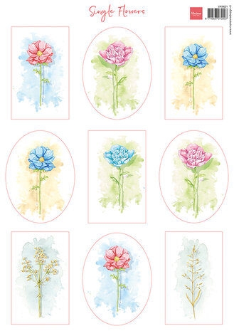 Marianne Design Decoupage Sheet A4 Single Flowers (VK9621) (DISCONTINUED) Marianne Design Decoupage Sheet A4 Single Flowers (VK9621) (DISCONTINUED)
