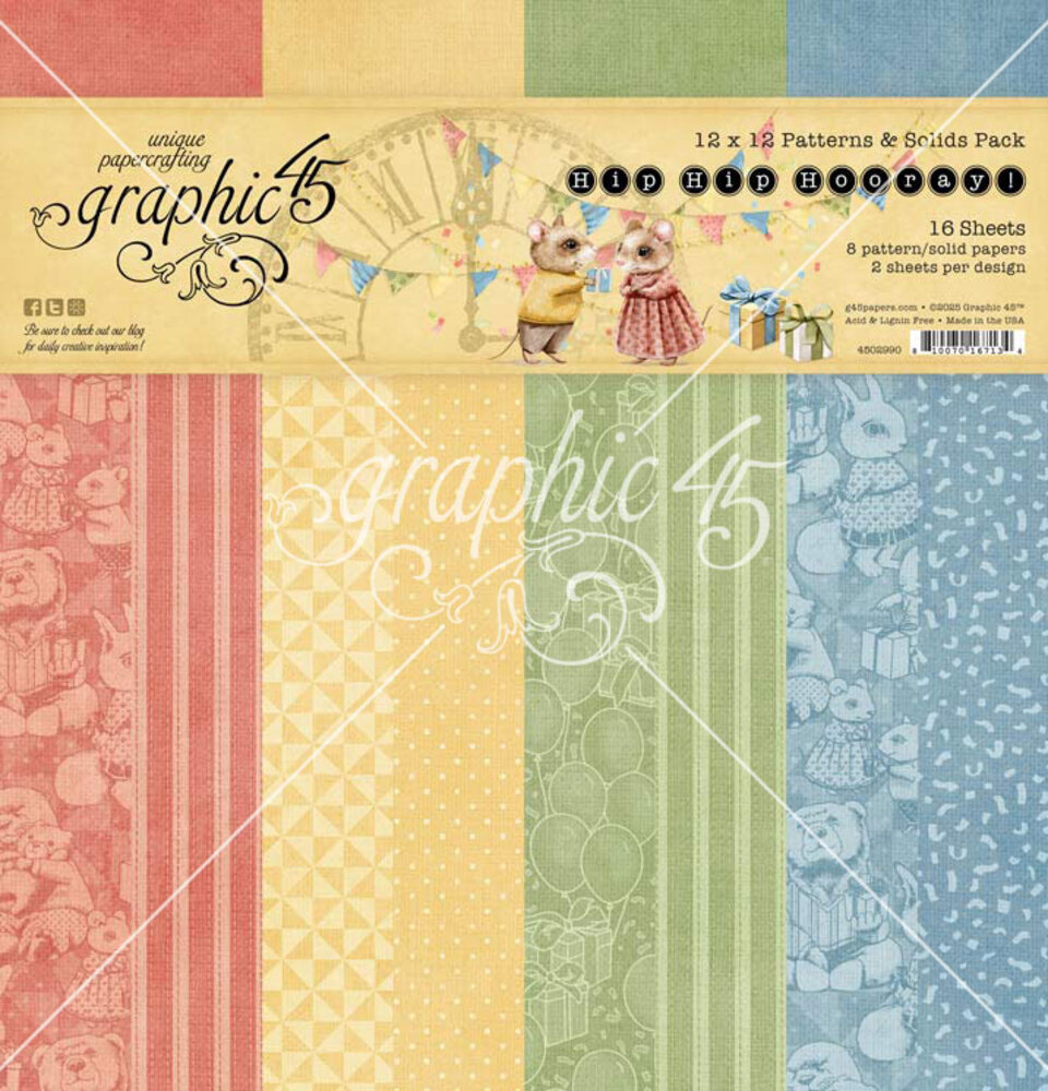 Graphic 45 Hip Hip Hooray 12x12 Inch Patterns & Solids Pack (4502990)