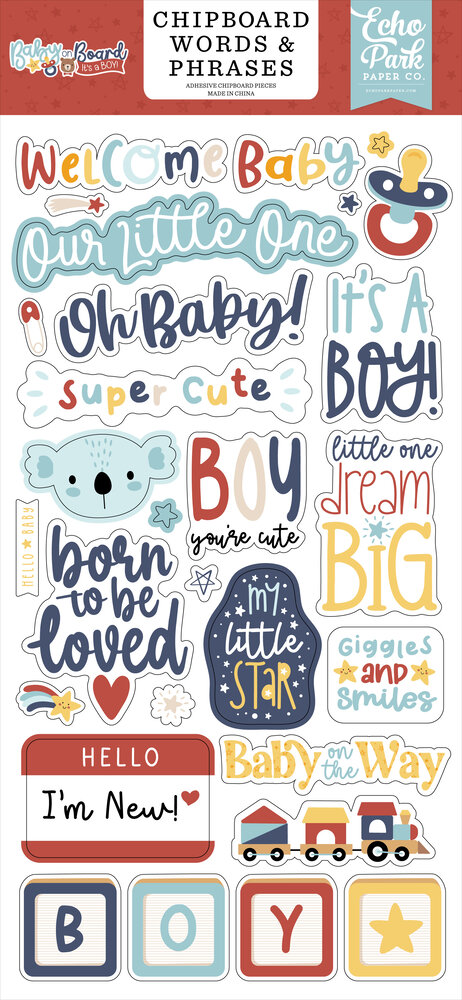 Echo Park Baby On Board It's a Boy! Chipboard Word & Phrases (BOB415022)