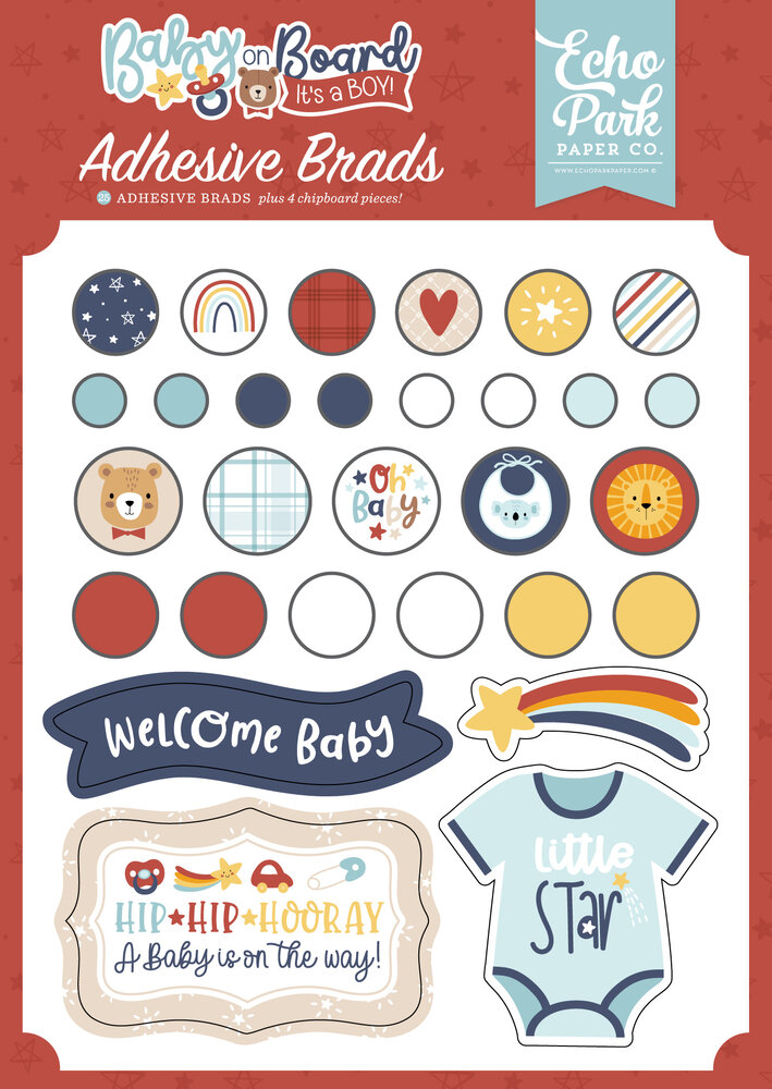 Echo Park Baby On Board It's a Boy! Adhesive Brads (BOB415020)